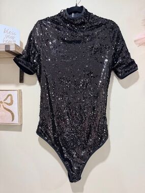 Black Sequin One-Piece Bodysuit